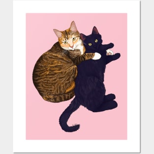 Momma Cat Love - Tabby Cat & Black Kitten Posters and Art